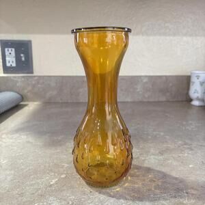 Vintage Amber Orange Bulb Teardrop Hobnail Vase